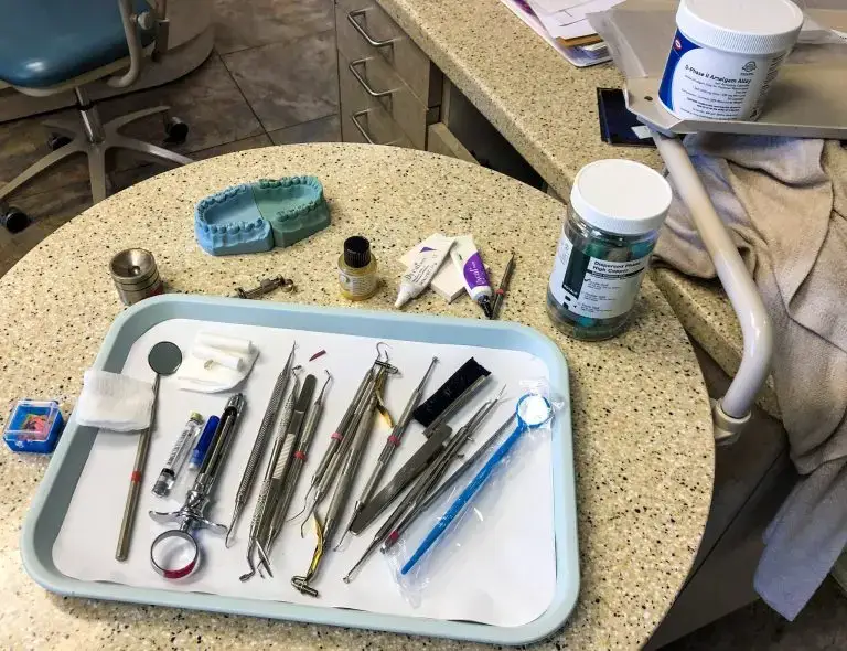 Instrument tray and typodont set out for a Saturday lab